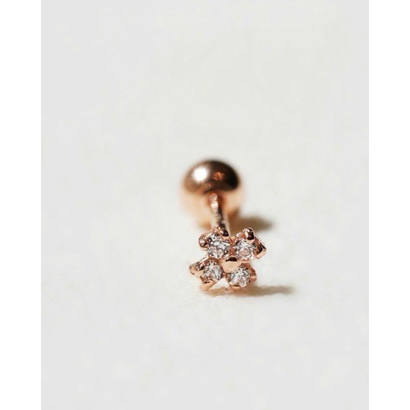 [ancafe.shop]1 chiếc hoa tai vàng 14k,hoa 4 lá đá moissanite