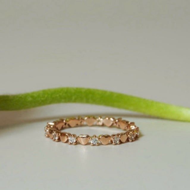 [ancafe.shop]Nhẫn bạc nữ,ngón út,đá xen kẽ tim,thanh lịch