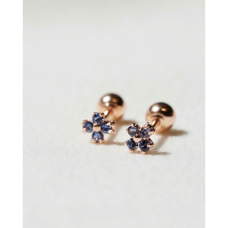 [ancafe.shop]hoa tai vàng 14k,hoa 4 lá xanh,chuôi tròn (ER-GLD-060)