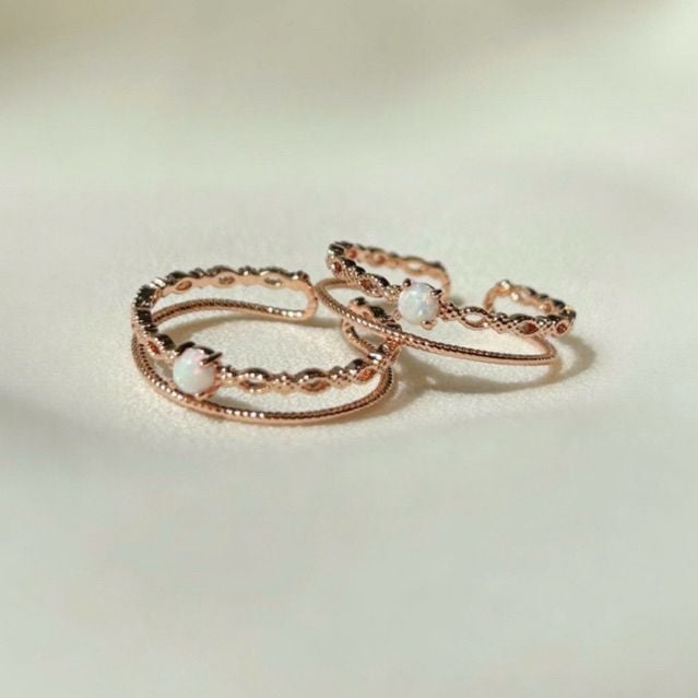 [Ancafe.shop]Nhẫn hai line trơn,hoa đá màu thanh lịch