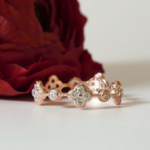 [ancafe.shop]Nhẫn bạc nữ hoa xen kẽ thanh lịch,đáng yêu