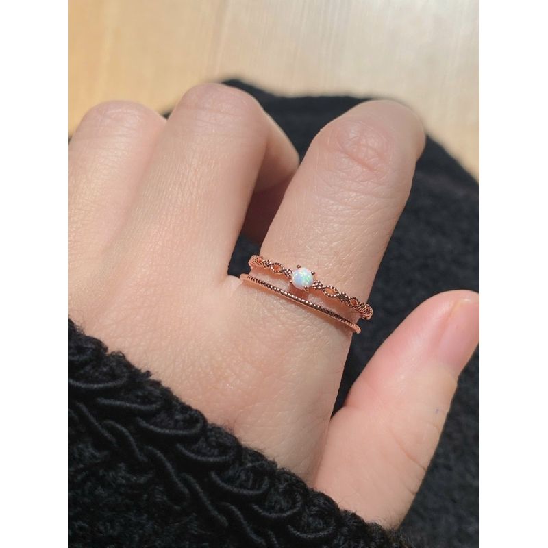 [Ancafe.shop]Nhẫn hai line trơn,hoa đá màu thanh lịch