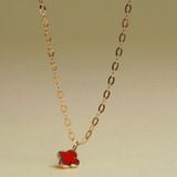 [ancafe.shop]Dây chuyền vàng 14k mặt hoa 4 lá đỏ may mắn