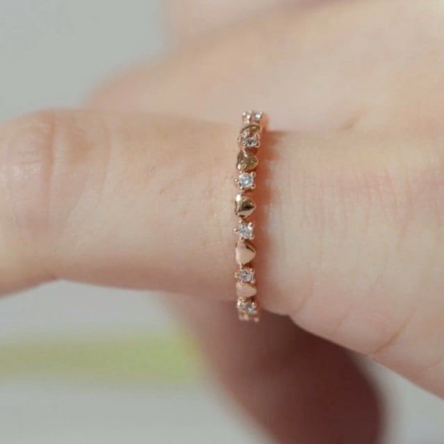 [ancafe.shop]Nhẫn bạc nữ,ngón út,đá xen kẽ tim,thanh lịch