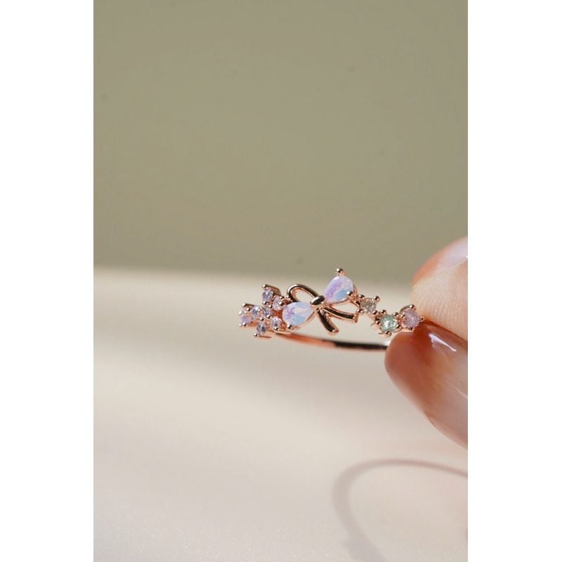 [ancafeshop]Nhẫn nữ mix hoa,nơ đá màu đáng yêu