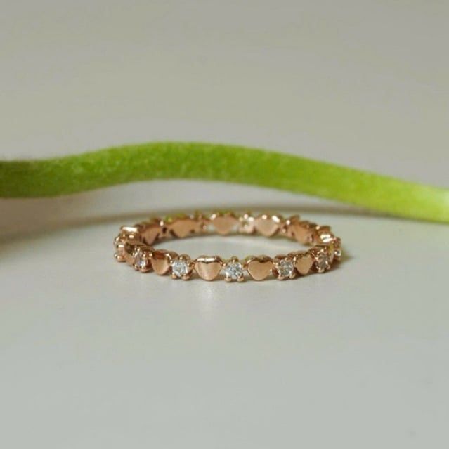 [ancafe.shop]Nhẫn bạc nữ,ngón út,đá xen kẽ tim,thanh lịch