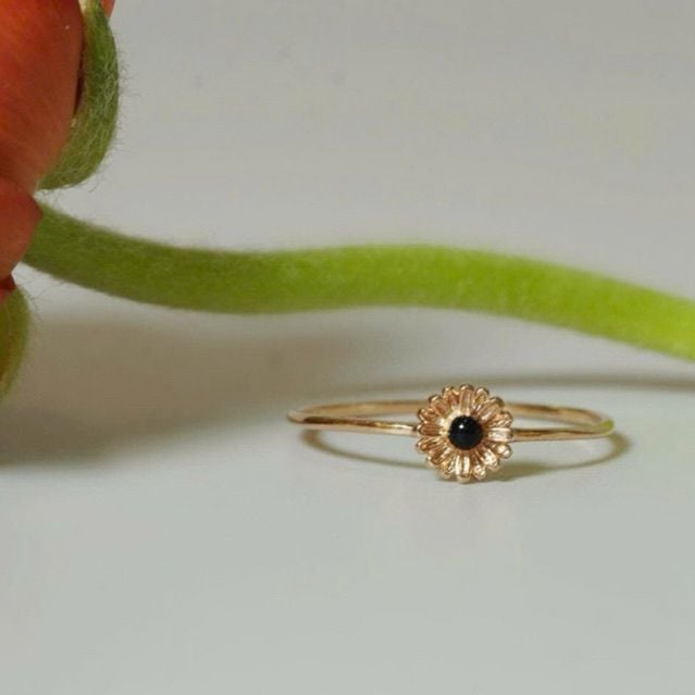 [ancafe.shop]Nhẫn bạc nữ,nụ hoa đen,hoa nhẹ nhàng,ngón út