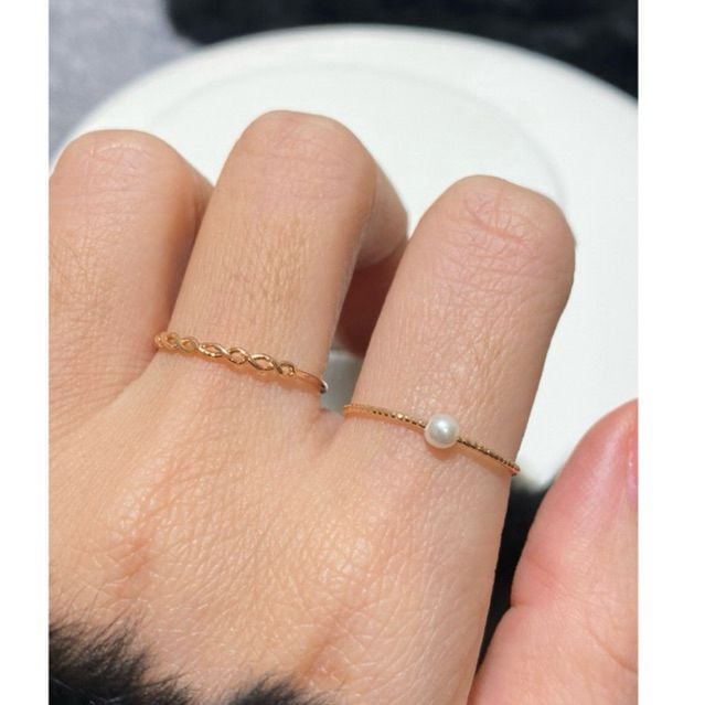 [ancafe.shop]Nhẫn ngón giữa xoắn, trỏ hạt trắng