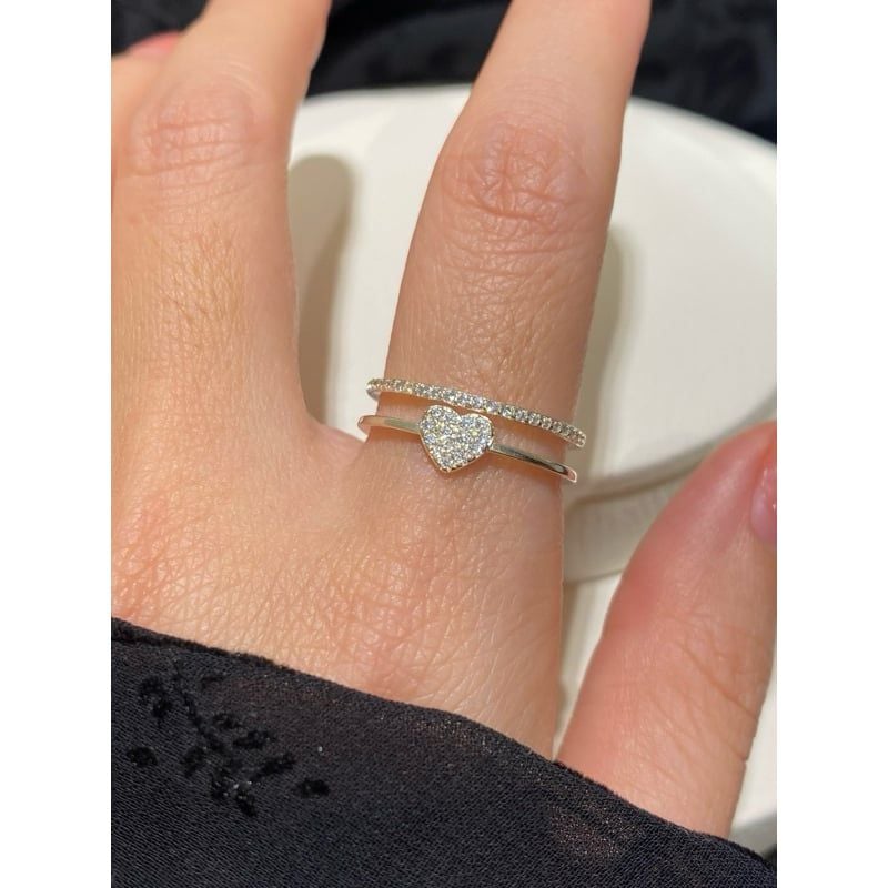 [ancafe.shop] Nhẫn, tim, đính đá, hai line xinh, bạc, nữ