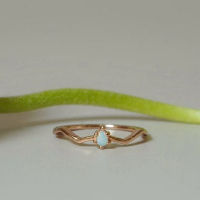 [ancafe.shop]Nhẫn bạc nữ,đá xanh,sóng,ngón út