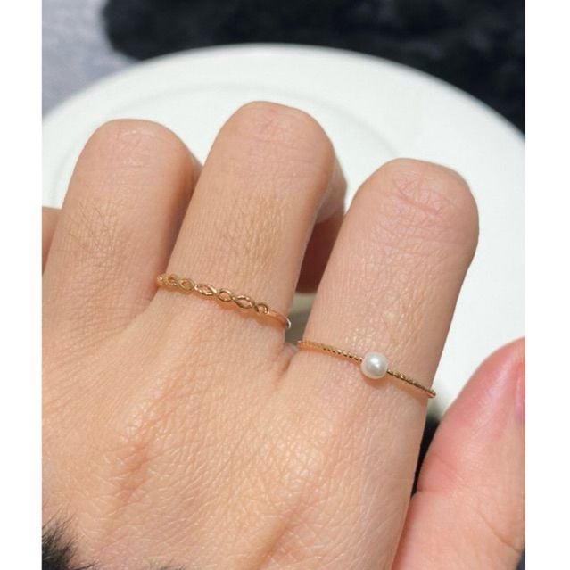 [ancafe.shop]Nhẫn ngón giữa xoắn, trỏ hạt trắng