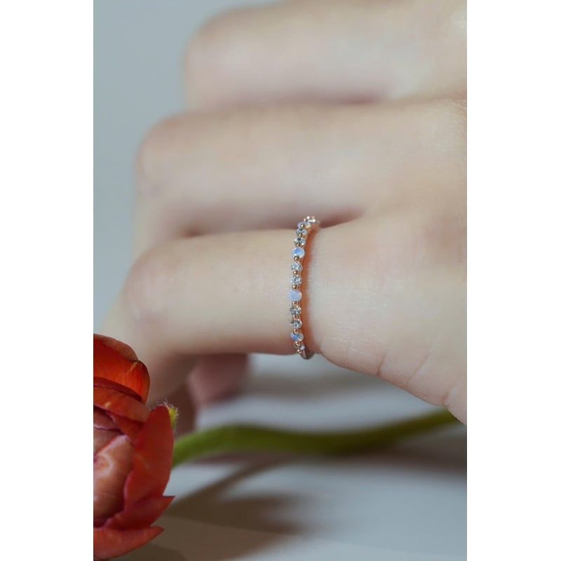 [ancafe.shop]Nhẫn bạc 925 ngón út,đính đá nửa nhẫn,thanh lịch