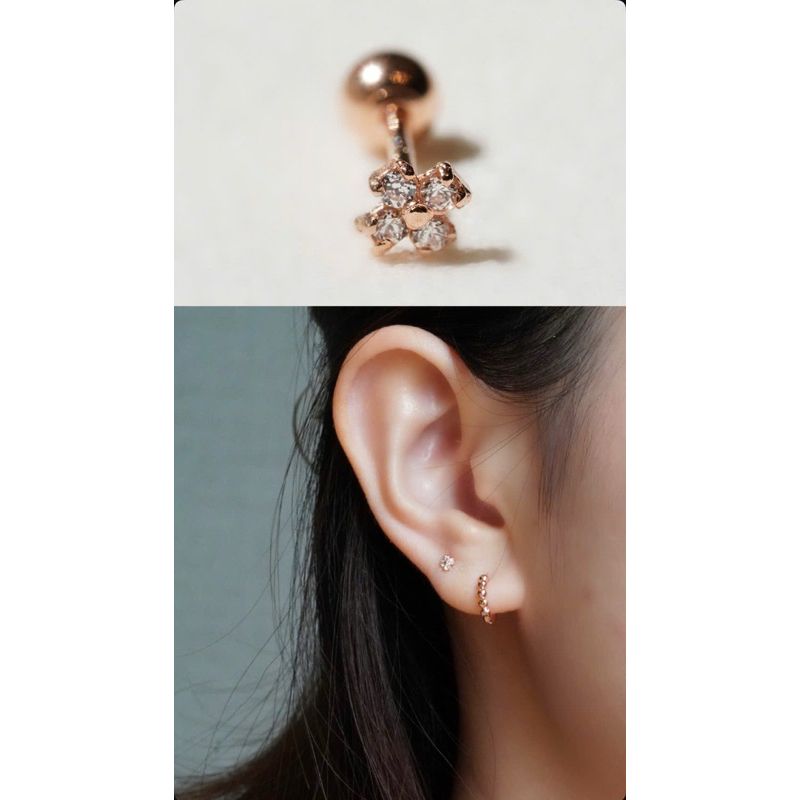 [ancafe.shop]1 chiếc hoa tai vàng 14k,hoa 4 lá đá moissanite