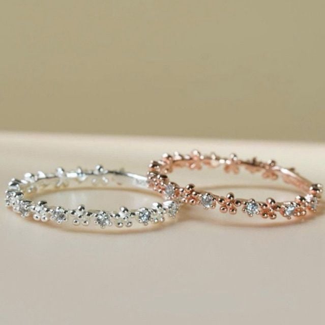 [ancafe.shop]Nhẫn hoa bạc nữ thanh lịch,mảnh mai