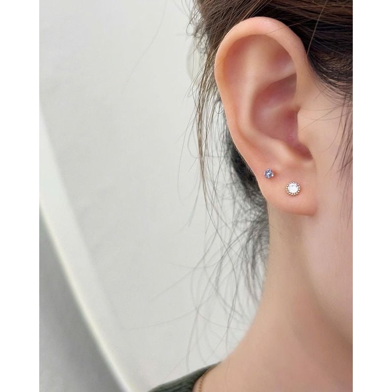 [ancafe.shop]hoa tai vàng 14k,hoa 4 lá xanh,chuôi tròn (ER-GLD-060)