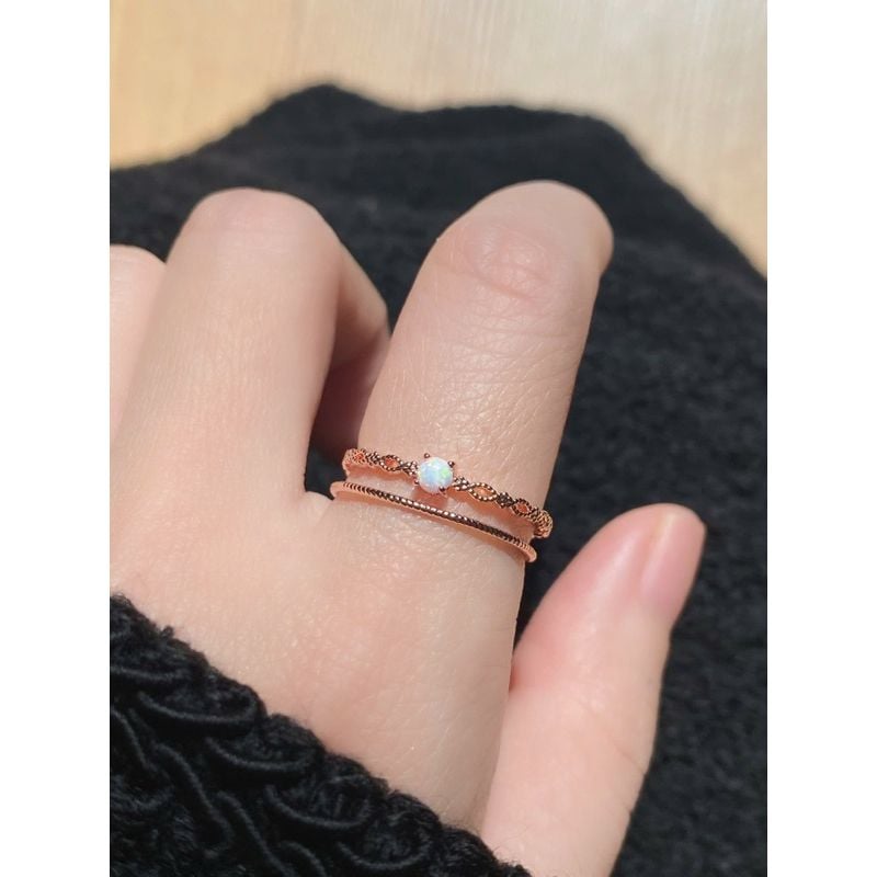 [Ancafe.shop]Nhẫn hai line trơn,hoa đá màu thanh lịch