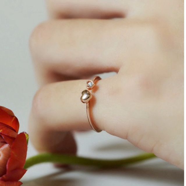 [ancafe.shop]Nhẫn bạc nữ,hở,tim đính đá,ngón út