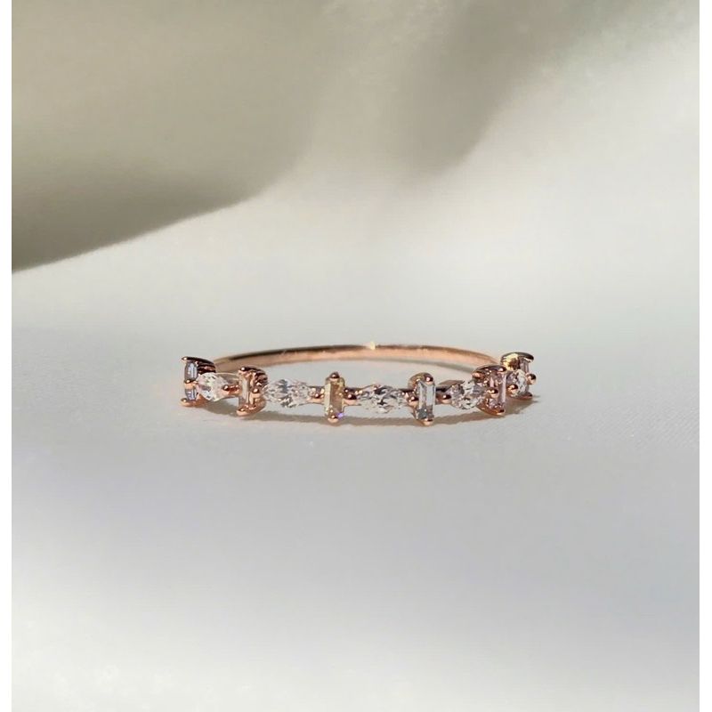 [ancafe.shop]Nhẫn bạc nữ đá màu nửa vòng nhẫn