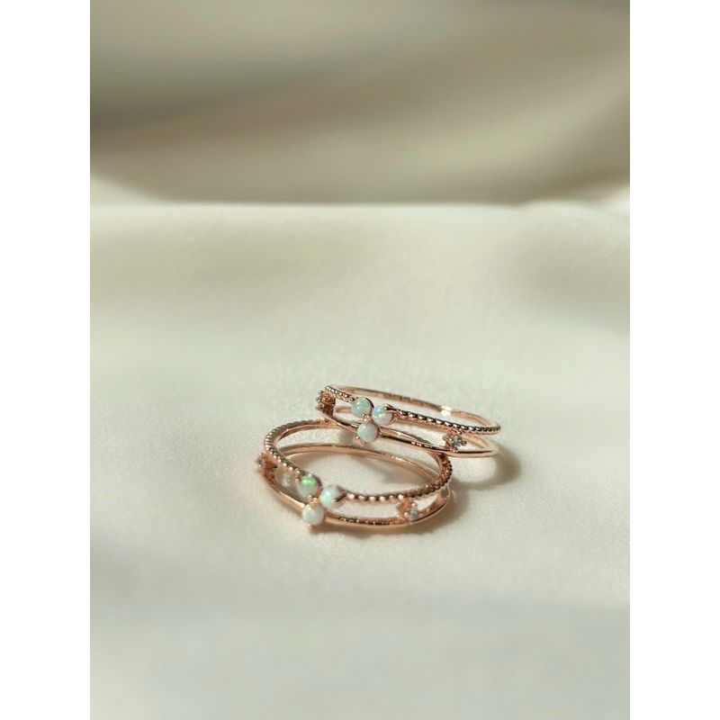 [ancafe.shop]Nhẫn bạc nữ hai line hoa 3 cánh đáng yêu