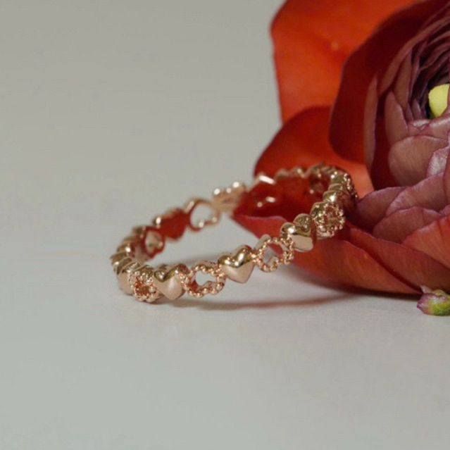 [ancafe.shop]Nhẫn bạc nữ,ngón út,tim đặc xen kẽ rỗng