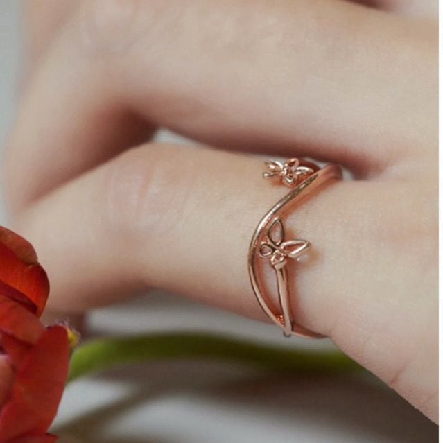 [ancafe.shop]Nhẫn bạc nữ,bướm lượn sóng,freesize ngón út