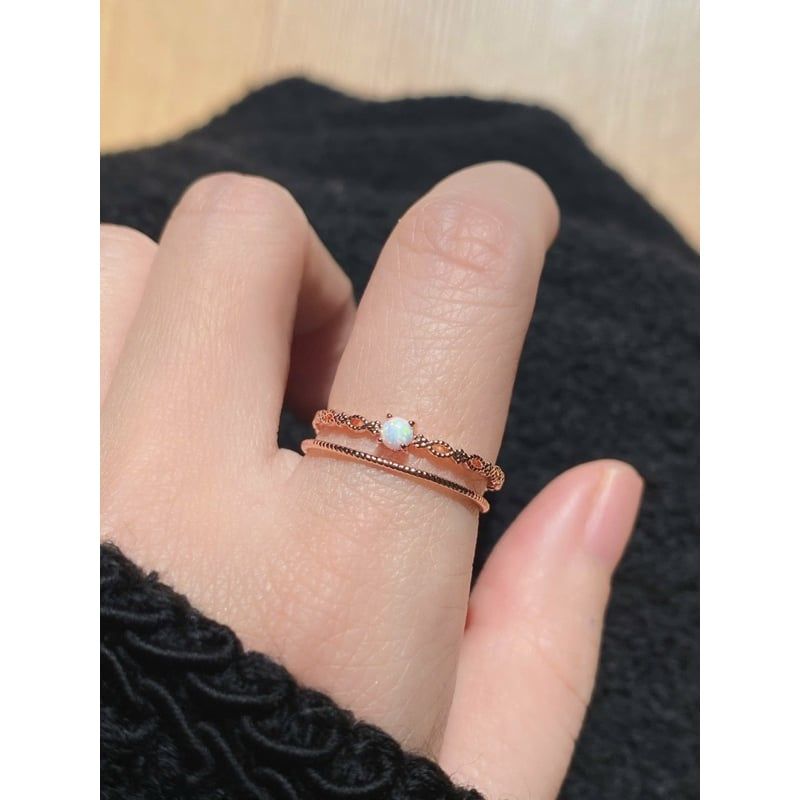 [Ancafe.shop]Nhẫn hai line trơn,hoa đá màu thanh lịch