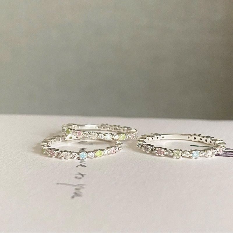 [ancafe.shop]Nhẫn nữ bạc đá màu đáng yêu,thanh lịch