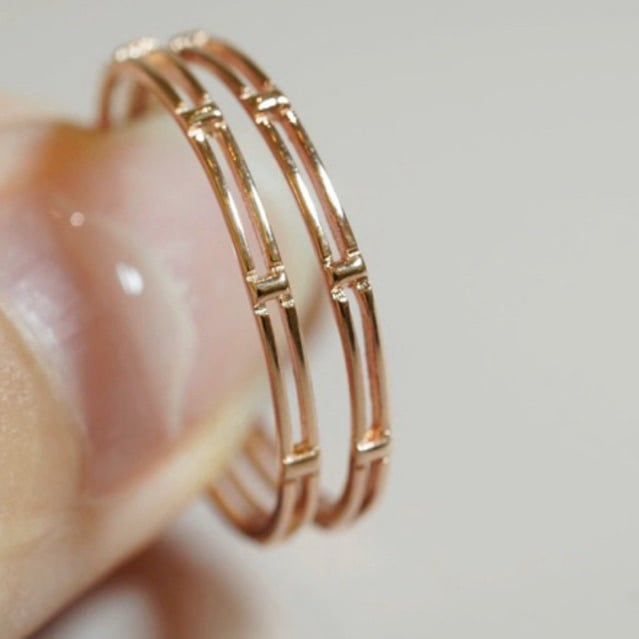 [ancafe.shop]Nhẫn hoạ tiết kẻ ngang, thanh lịch, hàn quốc