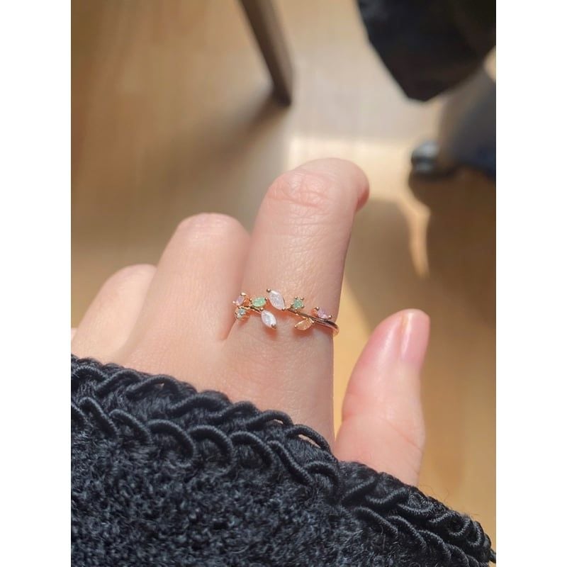 [ancafe.shop]Nhẫn hở nữ freesize lá may mắn nhiều màu sắc