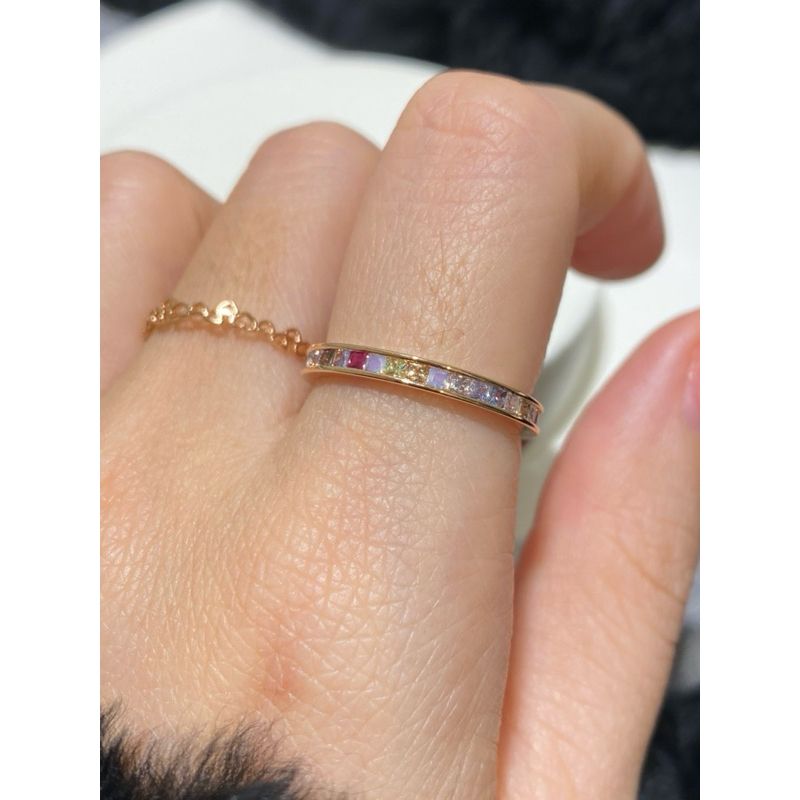 [ancafe.shop]Nhẫn ngón trỏ đá màu, ngón giữa tim nhỏ