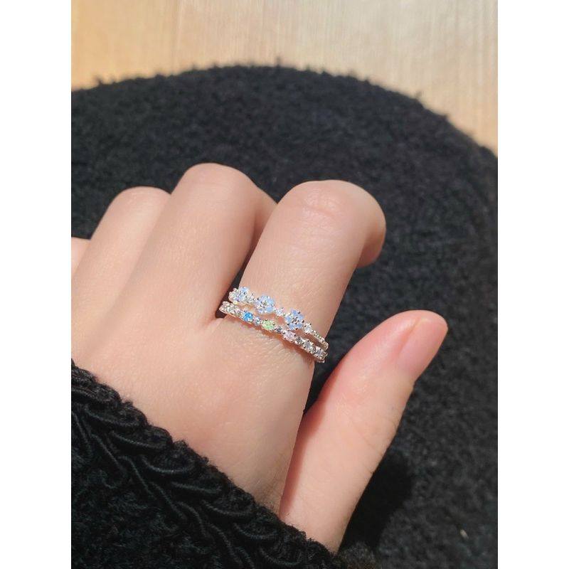 [ancafe.shop]Nhẫn bạc nữ 3 hoa xanh đáng yêu,xinh xắn