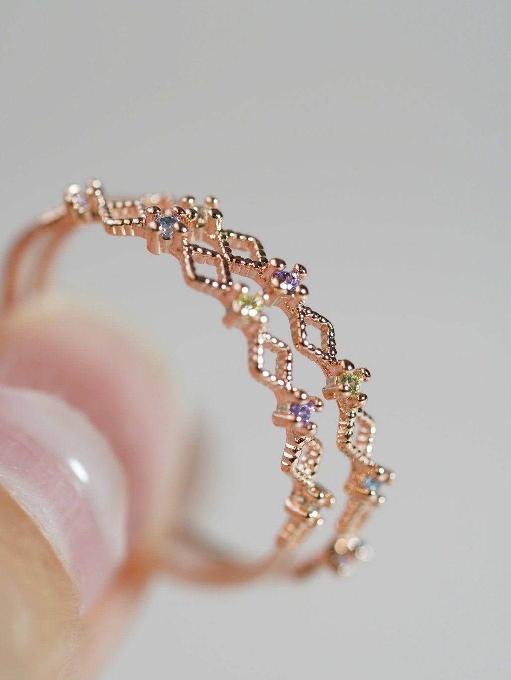 [ancafe.shop]Nhẫn hình thoi,đính nhiều màu,xen kẽ nhau