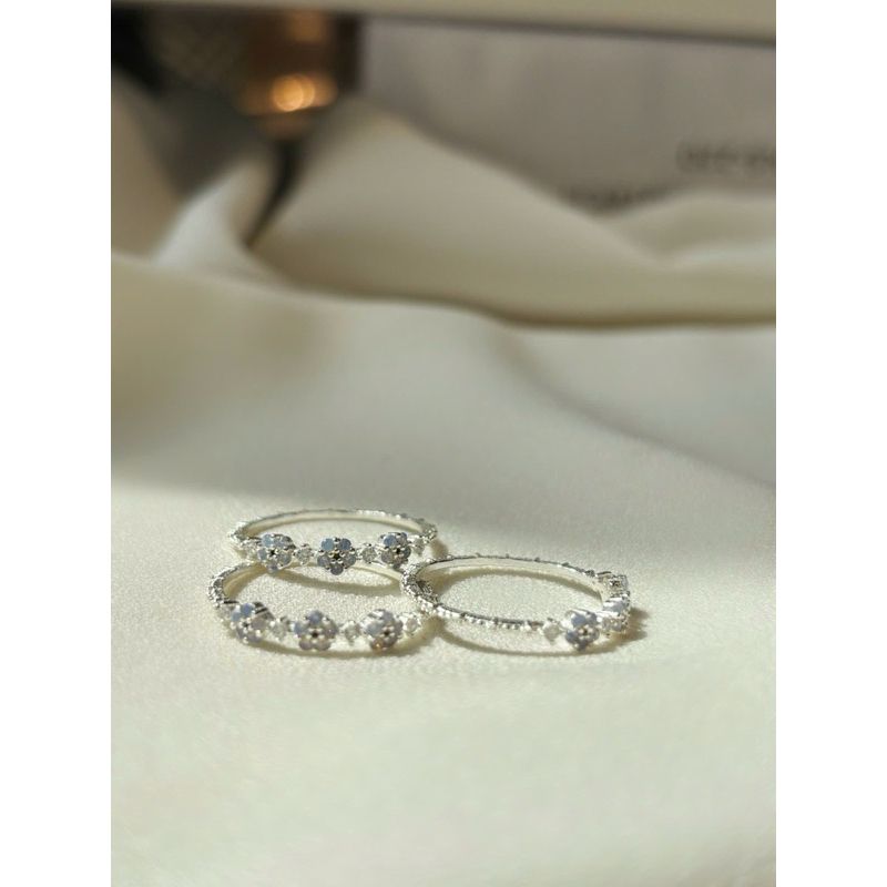 [ancafe.shop]Nhẫn bạc nữ 3 hoa xanh đáng yêu,xinh xắn