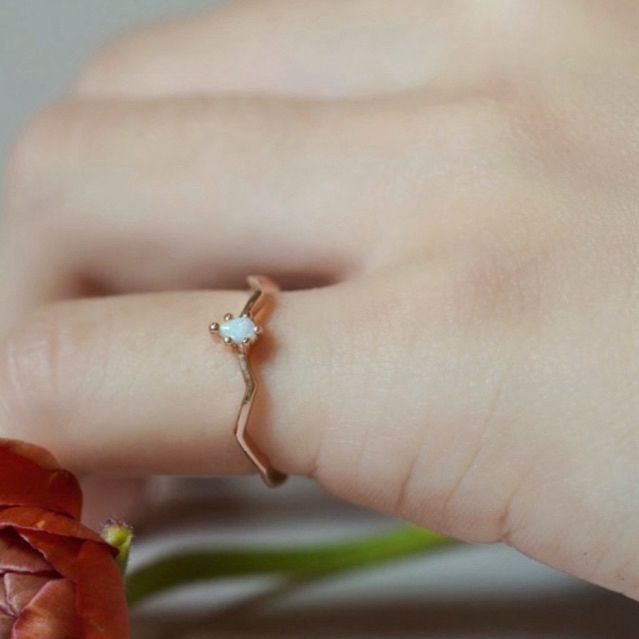 [ancafe.shop]Nhẫn bạc nữ,đá xanh,sóng,ngón út