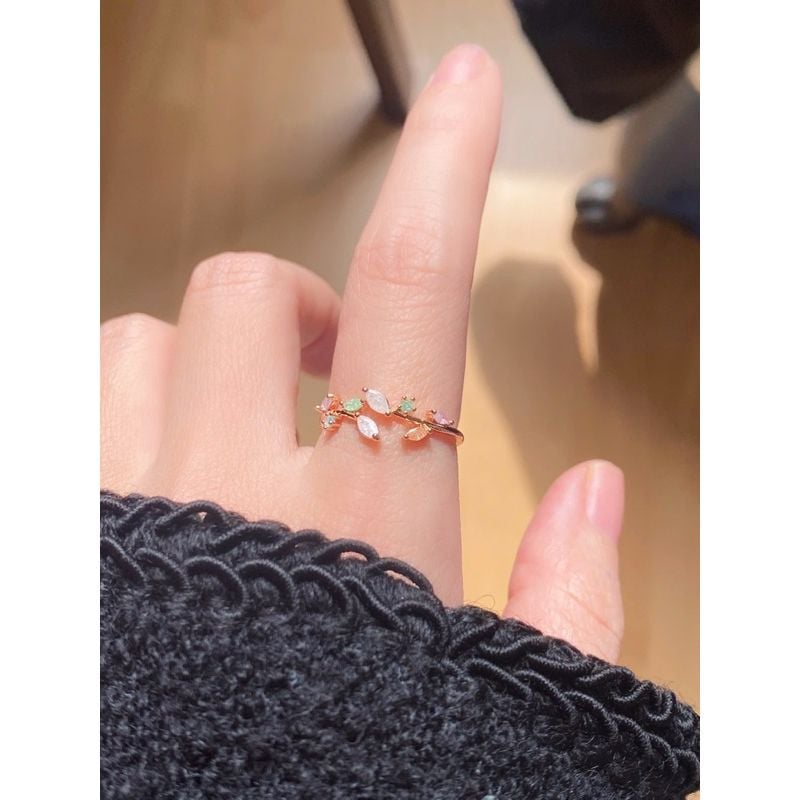 [ancafe.shop]Nhẫn hở nữ freesize lá may mắn nhiều màu sắc