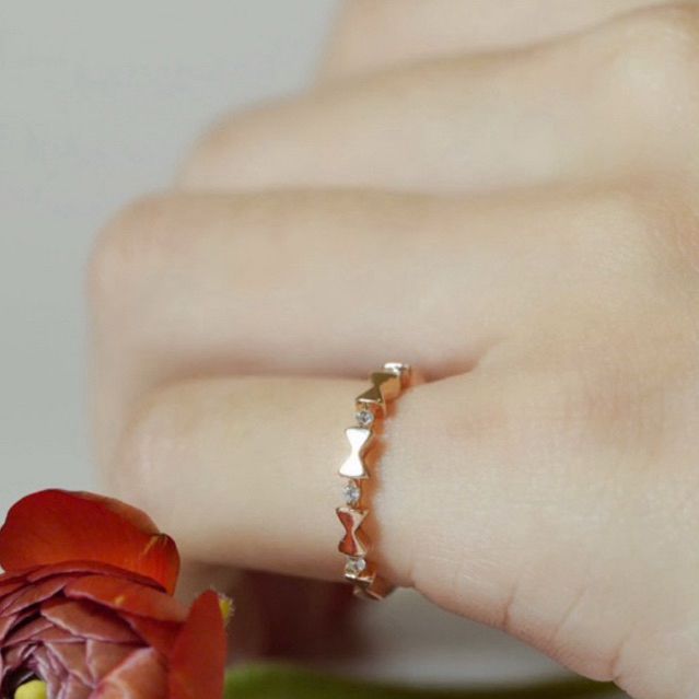 [ancafe.shop]Nhẫn bạc nữ-nơ xen kẽ,thanh lịch,ngón út