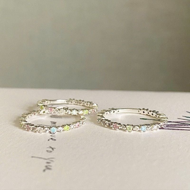 [ancafe.shop]Nhẫn nữ bạc đá màu đáng yêu,thanh lịch