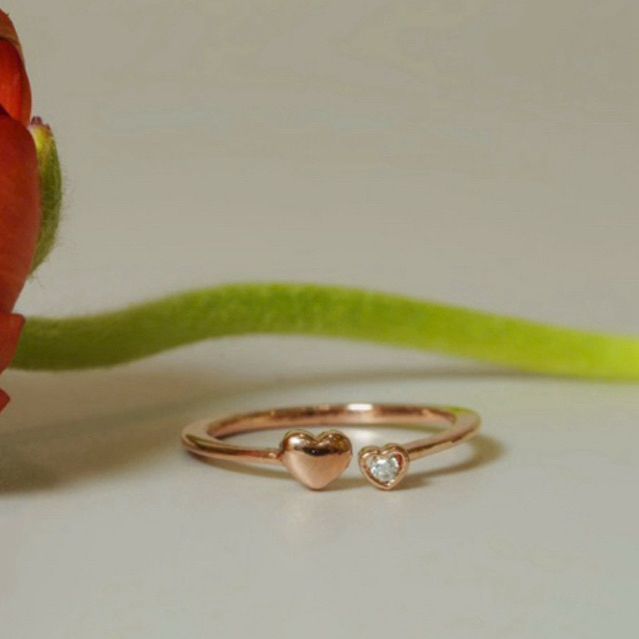 [ancafe.shop]Nhẫn bạc nữ,hở,tim đính đá,ngón út