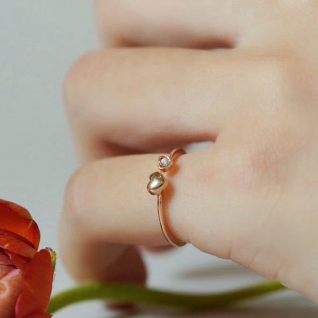 [ancafe.shop]Nhẫn bạc nữ,hở,tim đính đá,ngón út