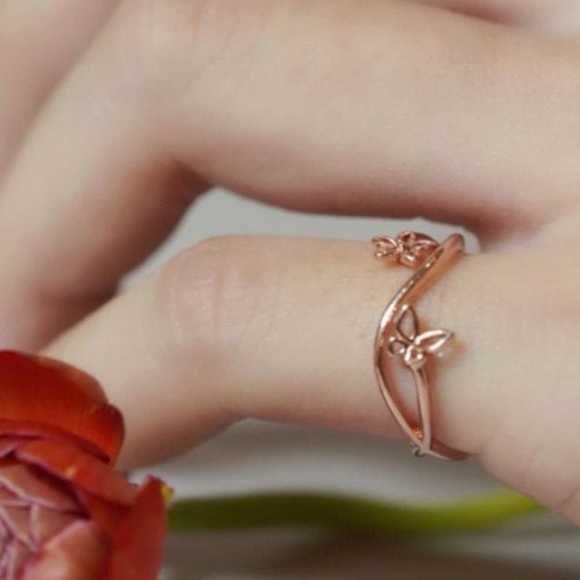 [ancafe.shop]Nhẫn bạc nữ,bướm lượn sóng,freesize ngón út