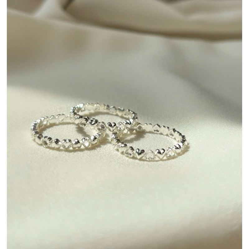 Nhẫn bạc nữ tim sen kẽ nhau đáng yêu,xinh xắn