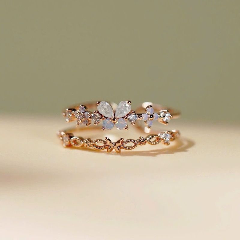 [ancafe.shop]Nhẫn bướm nữ hai line dễ thương,trang nhã