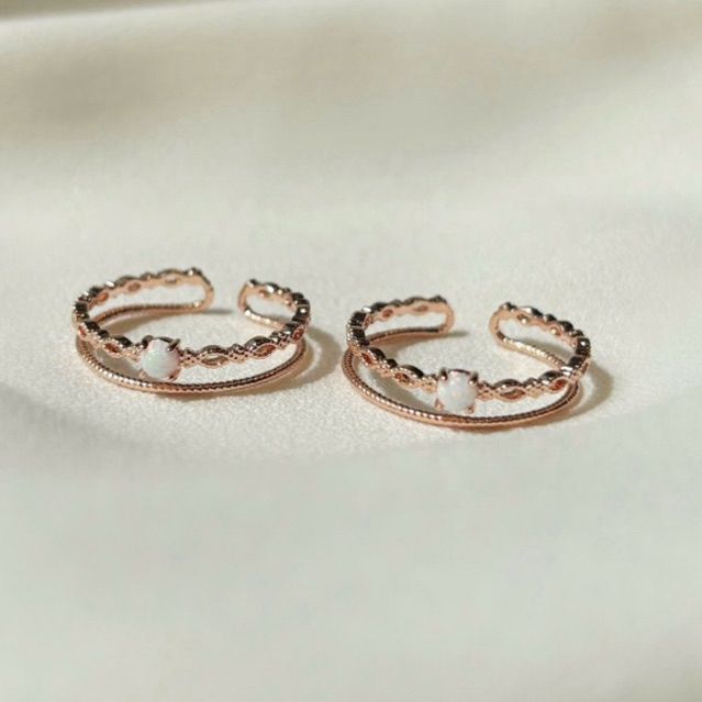 [Ancafe.shop]Nhẫn hai line trơn,hoa đá màu thanh lịch