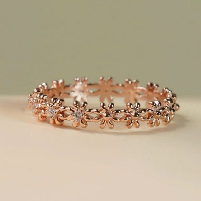 [ancafe.shop]Nhẫn bạc nữ hoa xen kẽ nhau