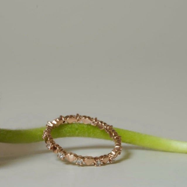 [ancafe.shop]Nhẫn bạc nữ,ngón út,đá xen kẽ tim,thanh lịch