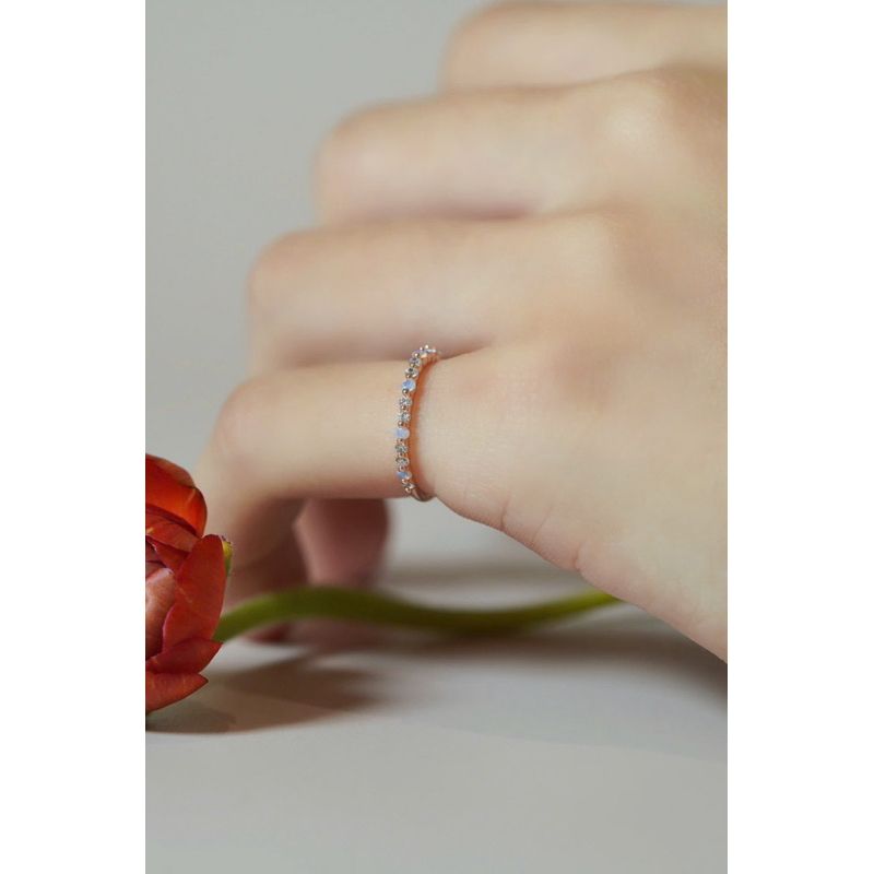 [ancafe.shop]Nhẫn bạc 925 ngón út,đính đá nửa nhẫn,thanh lịch