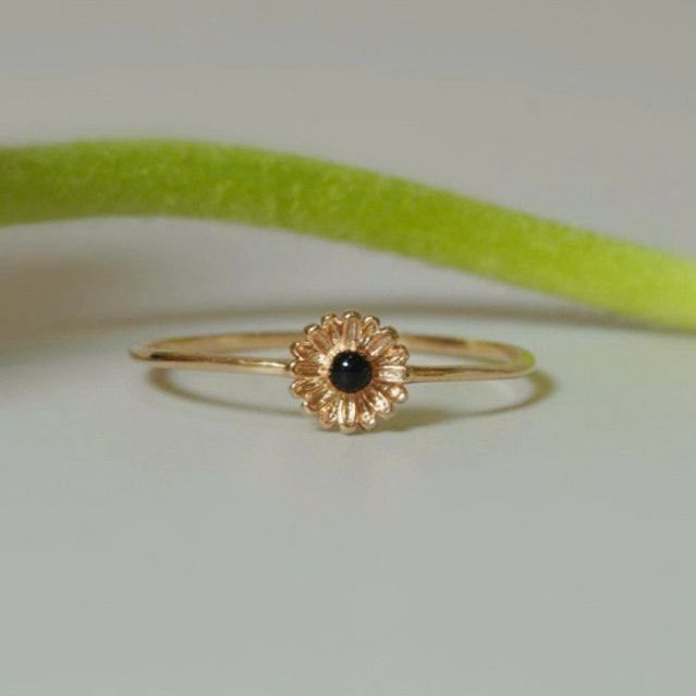 [ancafe.shop]Nhẫn bạc nữ,nụ hoa đen,hoa nhẹ nhàng,ngón út