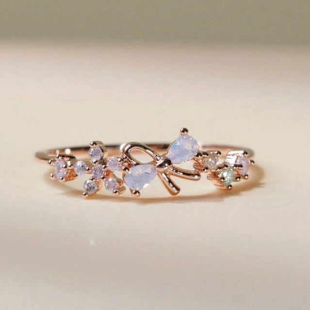 [ancafeshop]Nhẫn nữ mix hoa,nơ đá màu đáng yêu