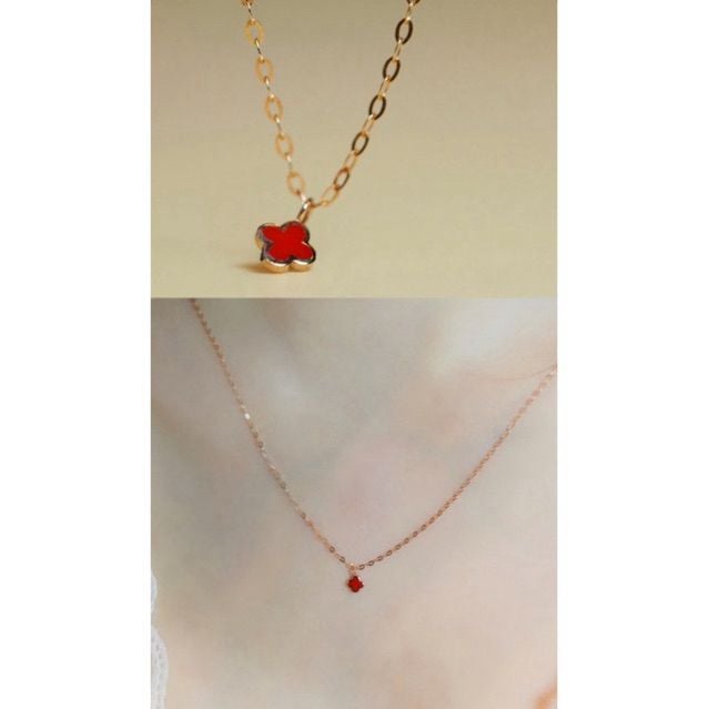 [ancafe.shop]Dây chuyền vàng 14k mặt hoa 4 lá đỏ may mắn