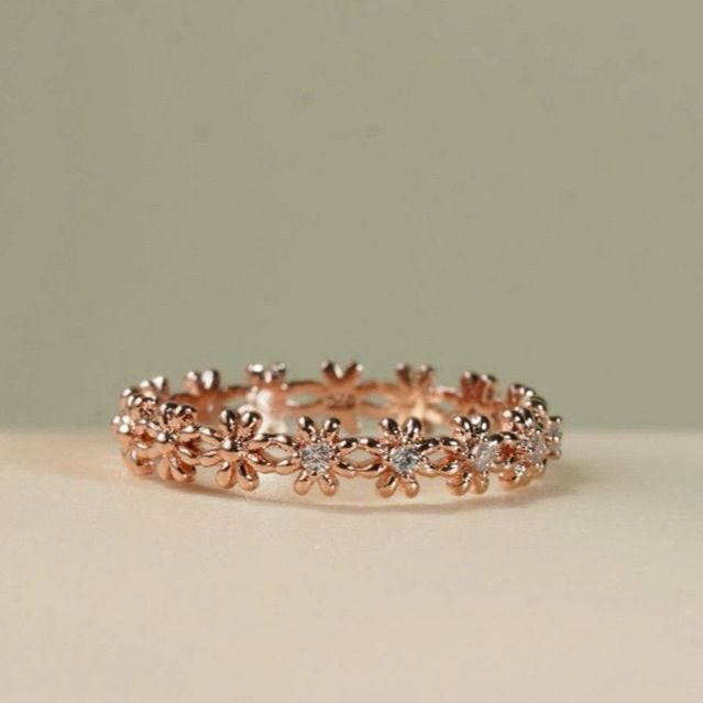 [ancafe.shop]Nhẫn bạc nữ hoa xen kẽ nhau